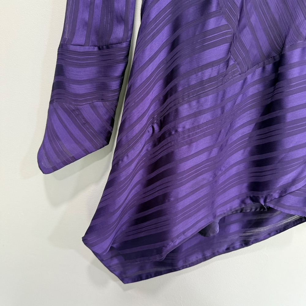 Vtg Y2K dark academia Purple Striped Asymmetrical Long Sleeve Blouse Top Size 0 - Picture 3 of 8